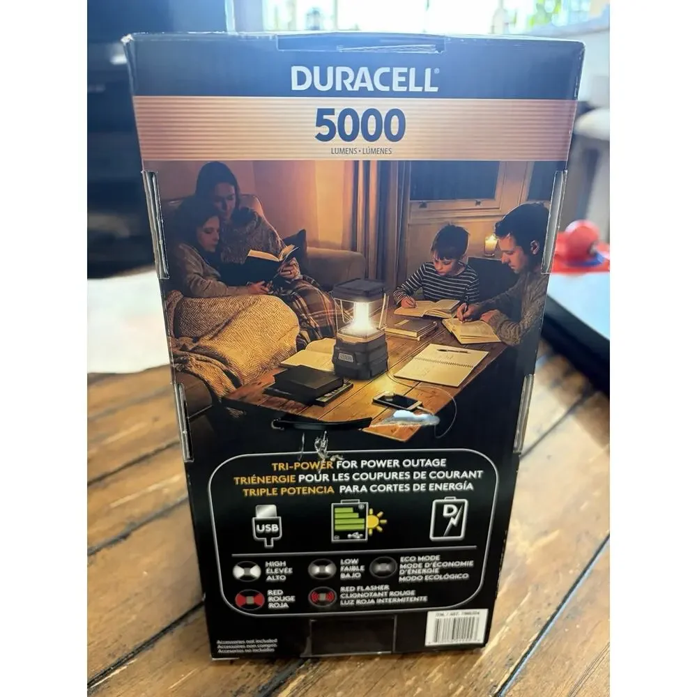 Duracell TRI-POWER 5000 Lumens LED Rechargeable USB Lantern, Black 50 Days
